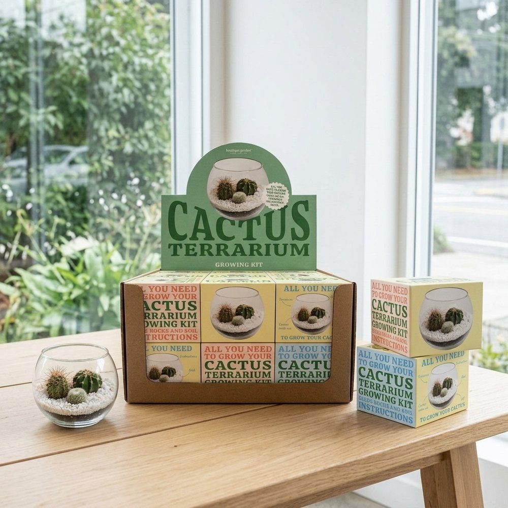 Cactus terrarium growing kit display box